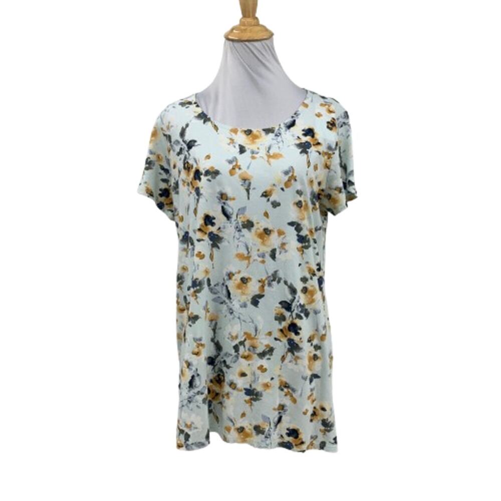 J Jill Blouse Womens S Small Sea Mist Scoop Neck Elliptical Floral Pure Jill
